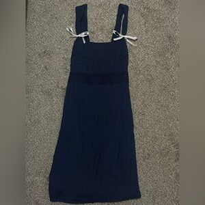 SHEIN Navy Blue Mini Dress With White Ribbon